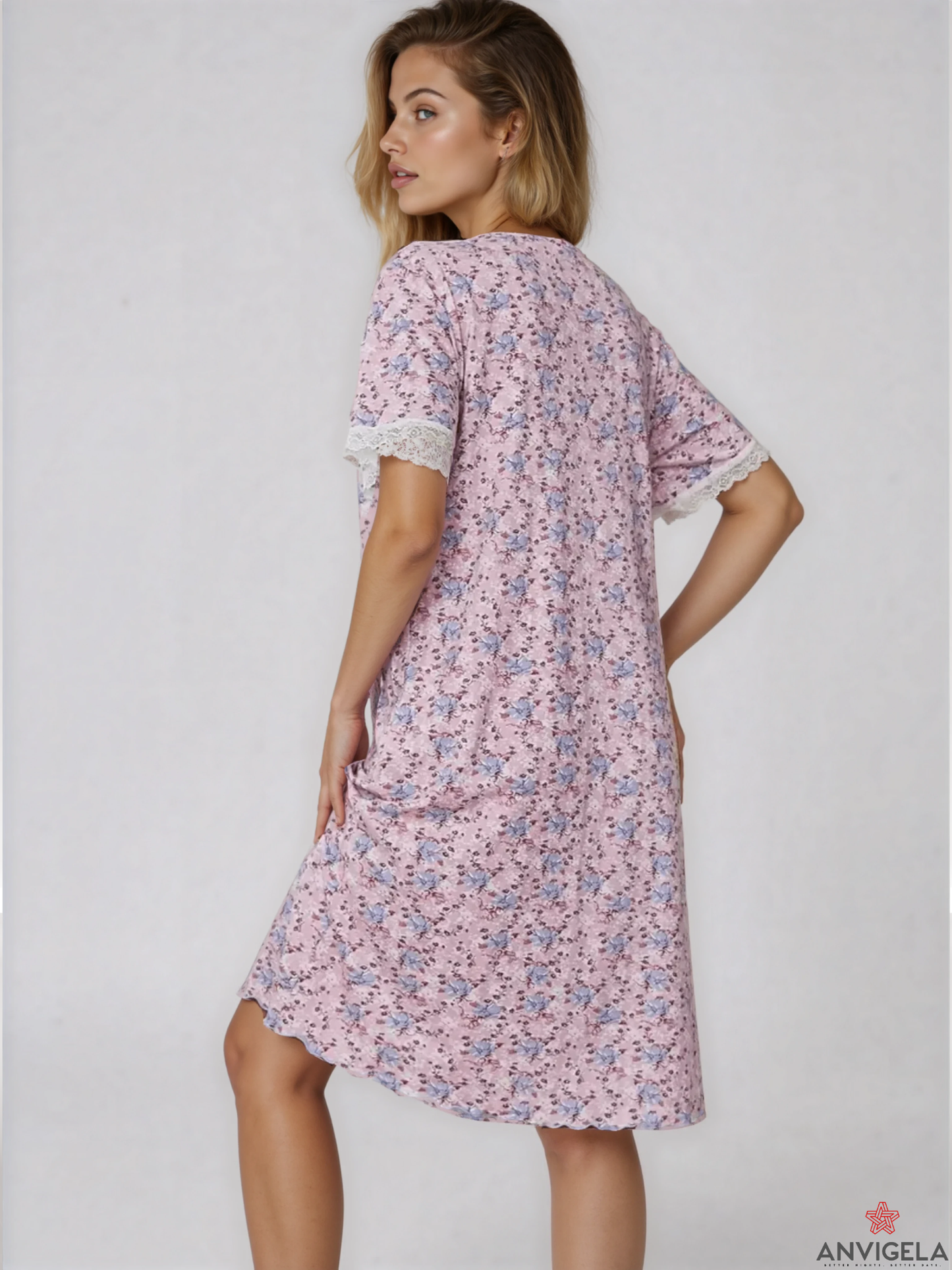 Women's Pink Floral Pajama Set – Romantic Lace Trim