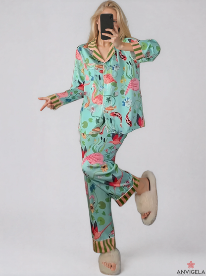 Women Bird Pattern Pajama Set