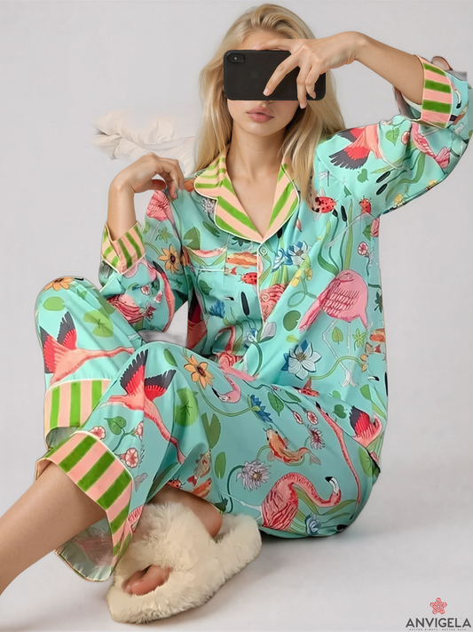 Women Bird Pattern Pajama Set