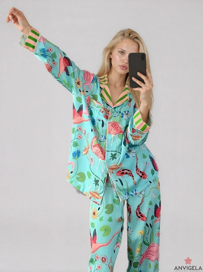 Women Bird Pattern Pajama Set