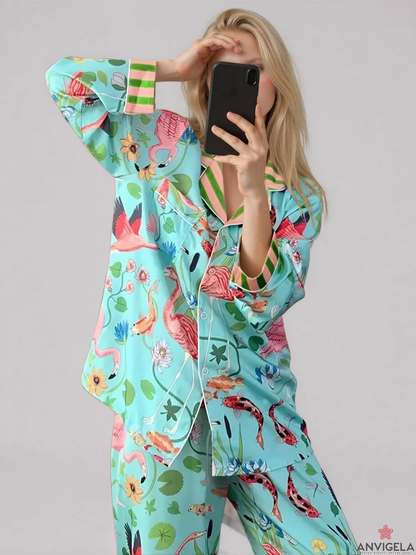 Women Bird Pattern Pajama Set
