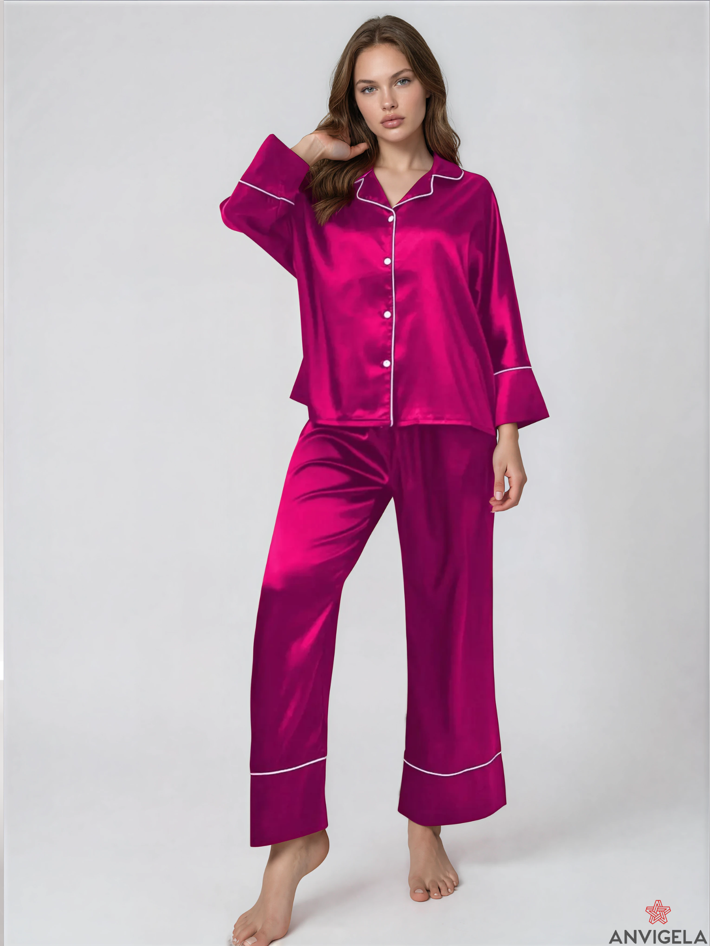 Women Satin Long Sleeve Pajama Set