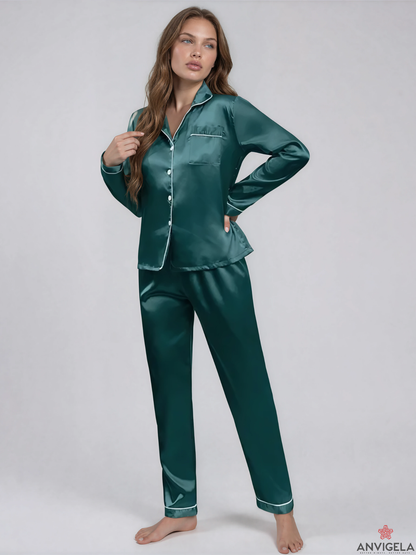 Women Satin Long Sleeve Pajama Set