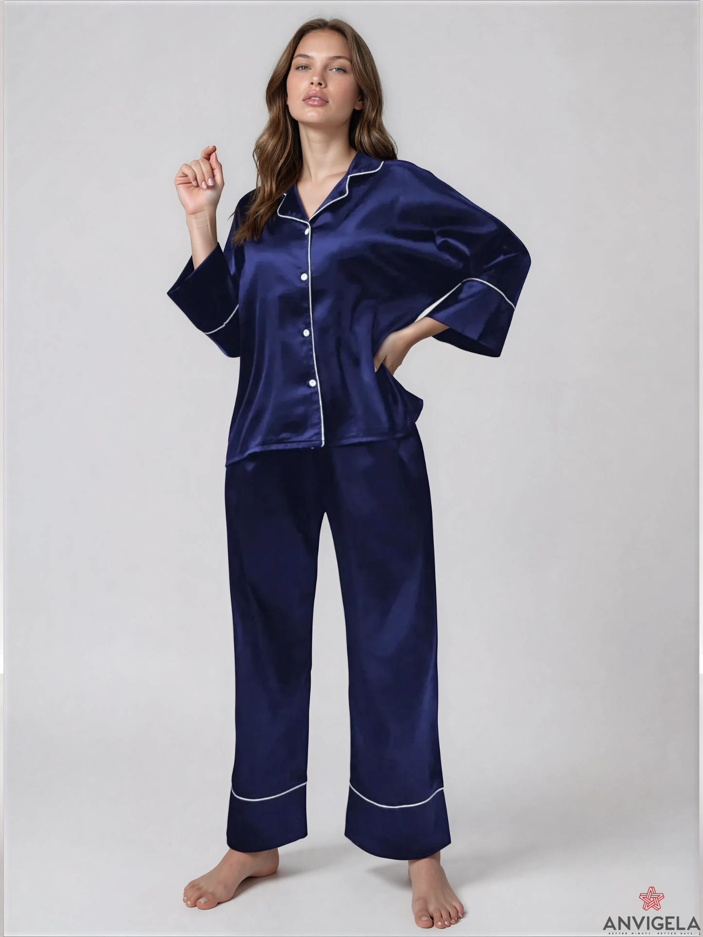 Women Satin Long Sleeve Pajama Set