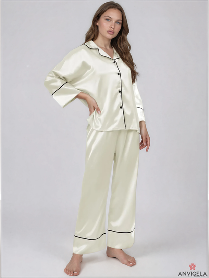 Women Satin Long Sleeve Pajama Set