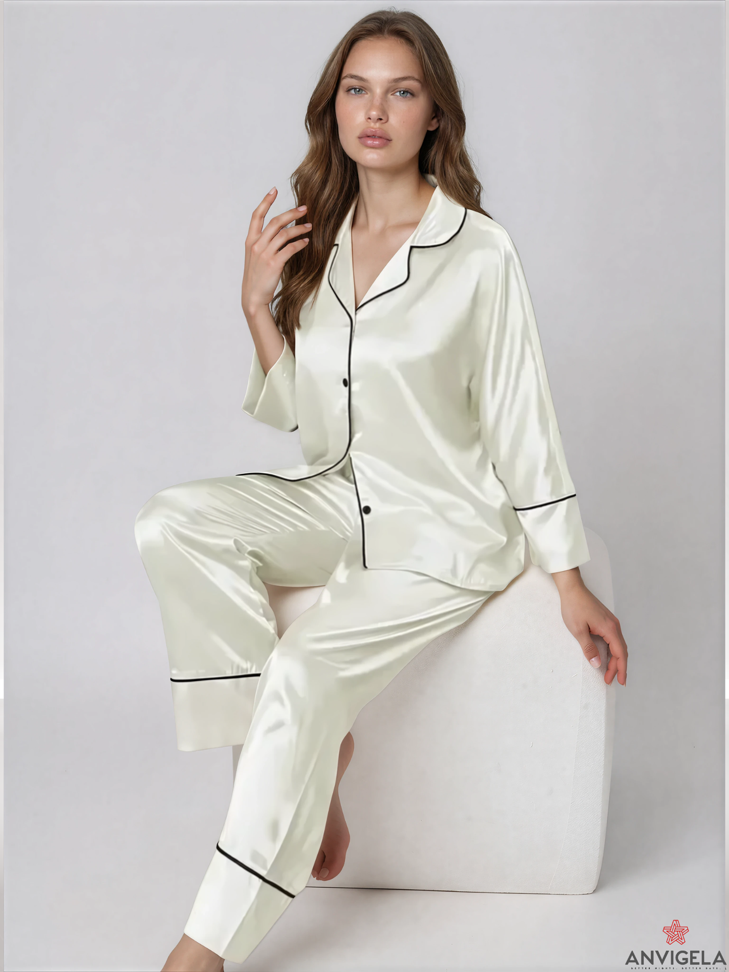 Women Satin Long Sleeve Pajama Set