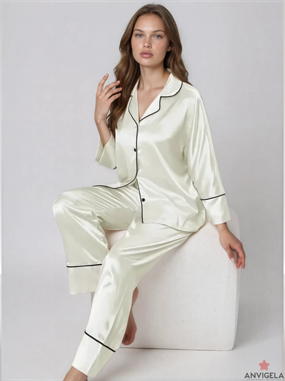 Women Satin Long Sleeve Pajama Set