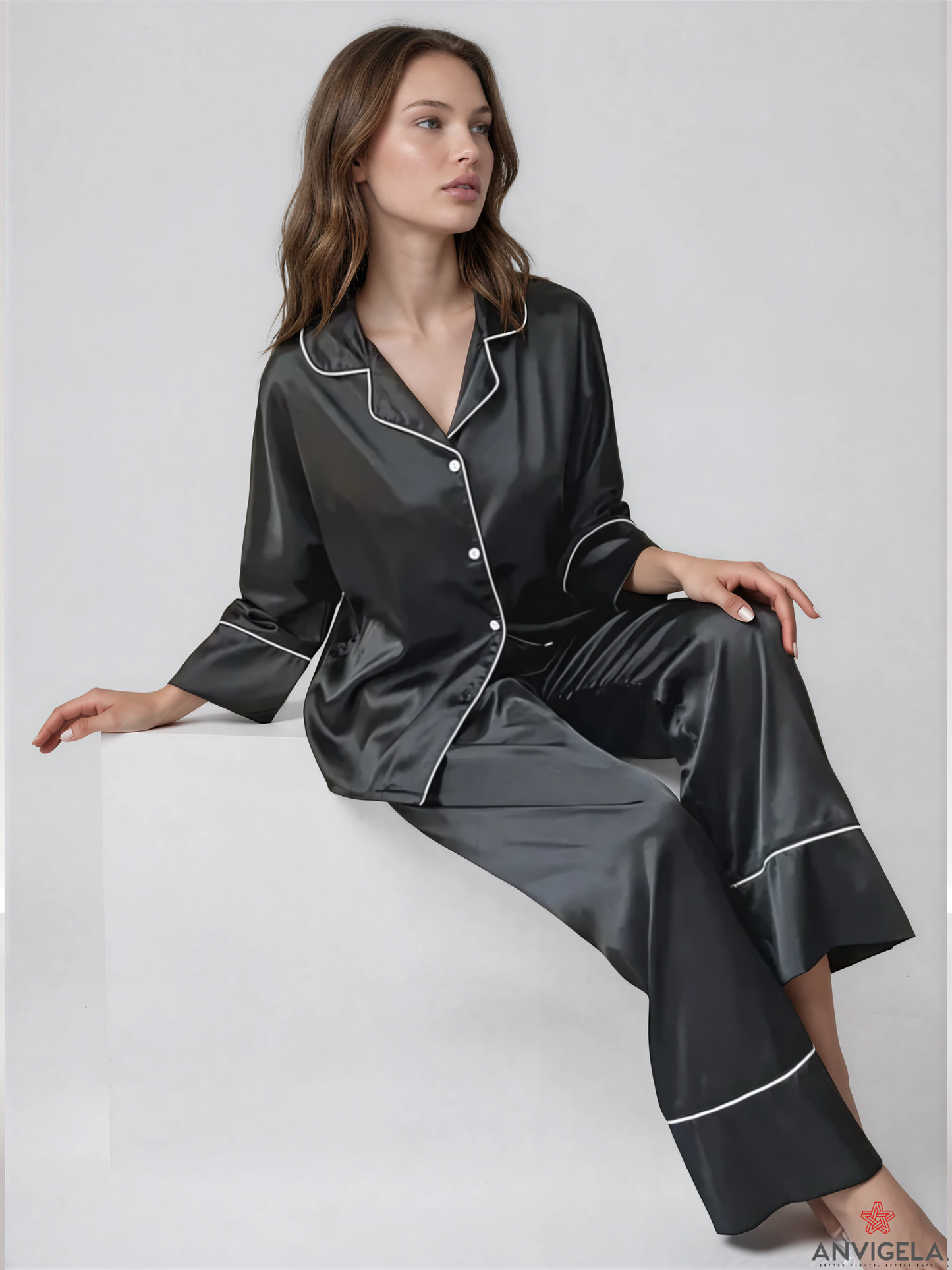 Women Satin Long Sleeve Pajama Set