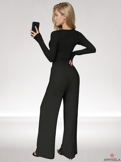 Women V-Neck Long Sleeve Pajama Set