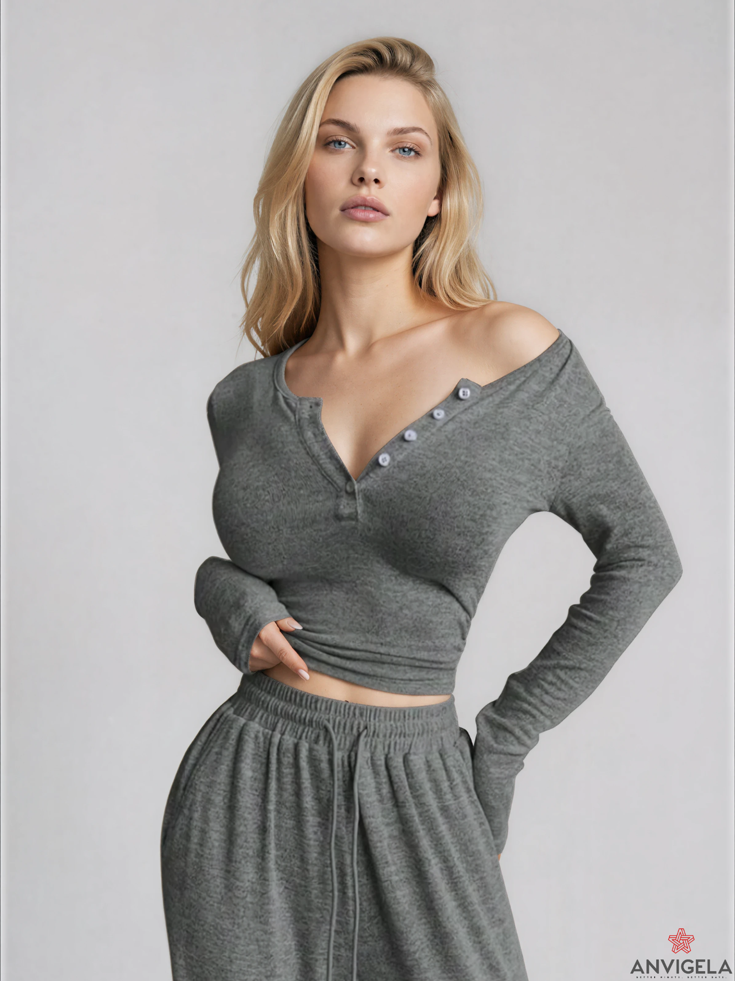 Women V-Neck Long Sleeve Pajama Set