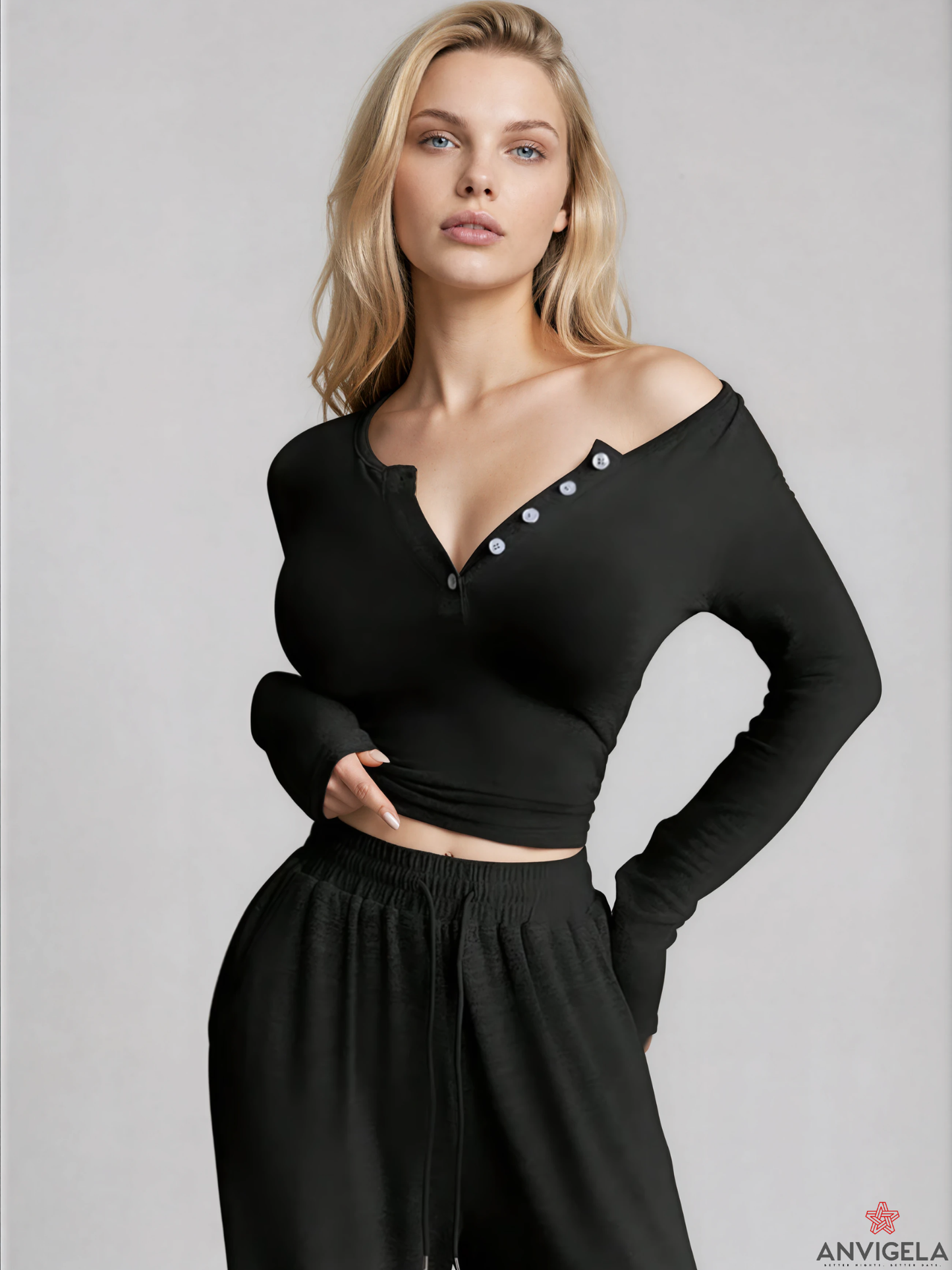 Women V-Neck Long Sleeve Pajama Set