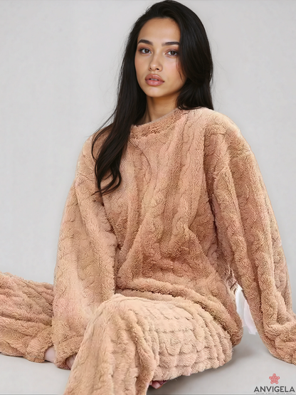 Women Thick Flannel Pajama Set