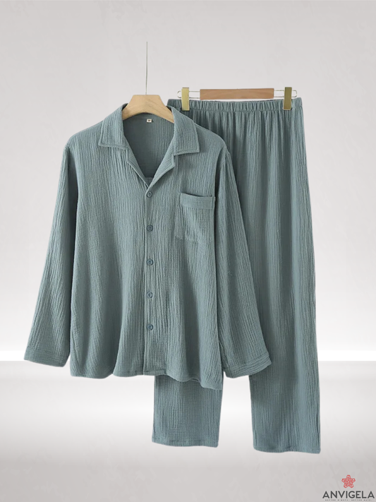 Men's Cotton Pajama Set – Spring & Autumn Long Sleeve