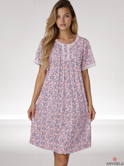 Women's Pink Floral Pajama Set – Romantic Lace Trim