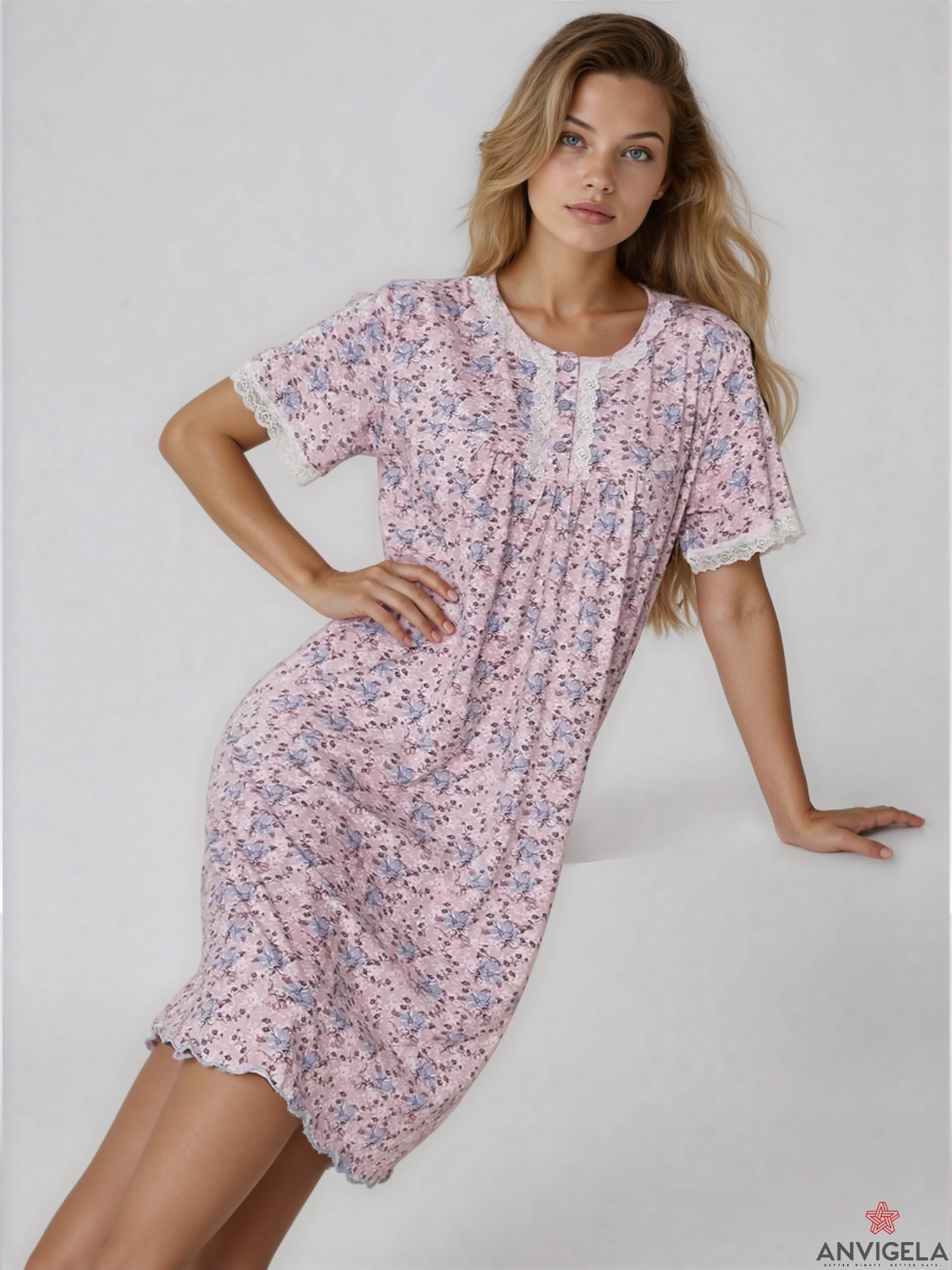Women's Pink Floral Pajama Set – Romantic Lace Trim