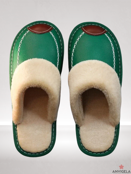 Men's Warm Indoor Slippers – Waterproof Leather Home Shoes