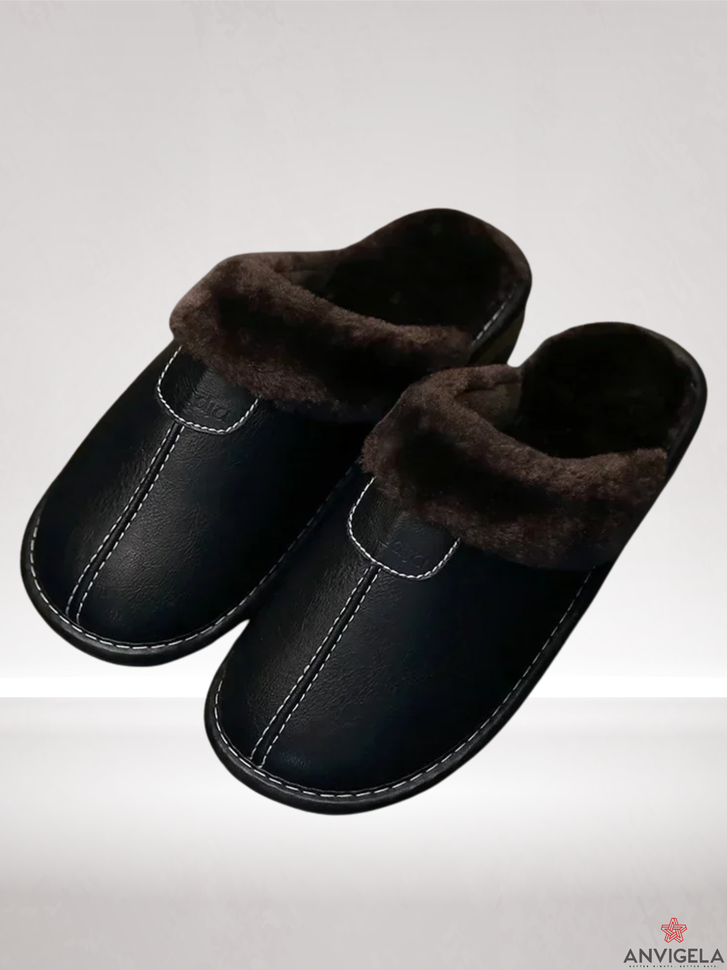 Men's Warm Indoor Slippers – Waterproof Leather Home Shoes