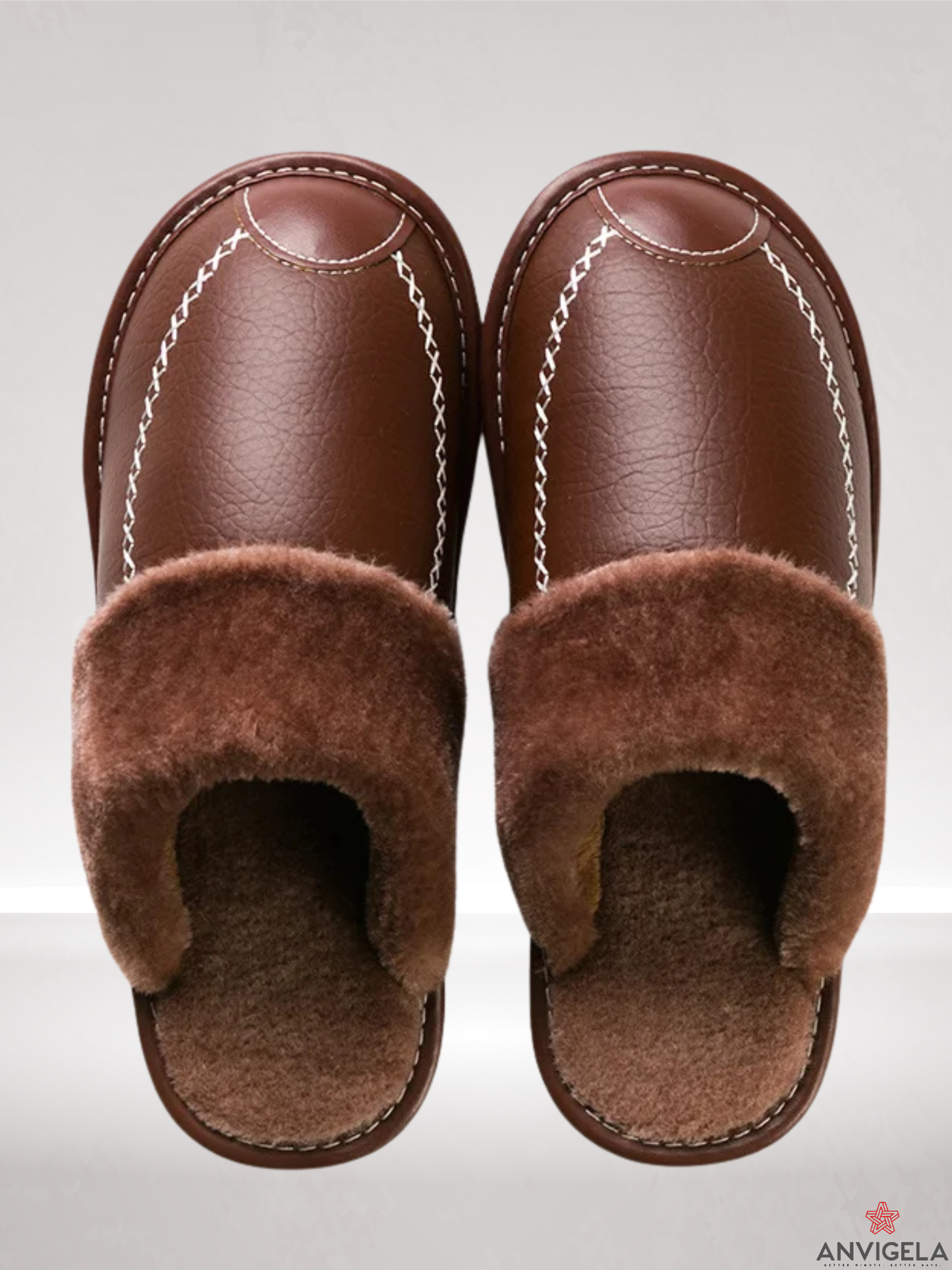 Men's Warm Indoor Slippers – Waterproof Leather Home Shoes