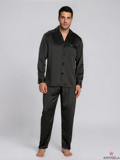 Men’s Black Satin Sleepwear Set