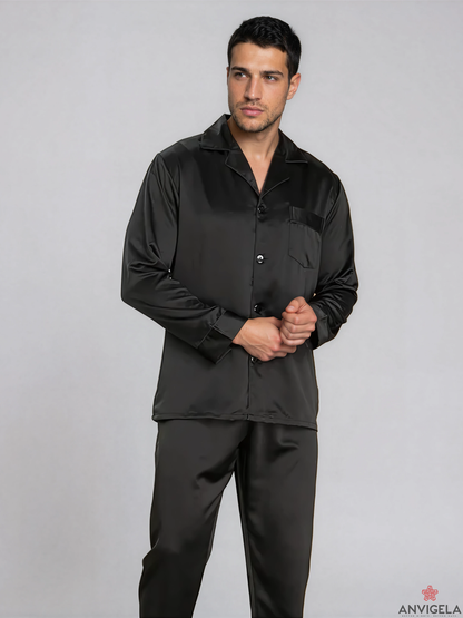 Men’s Black Satin Sleepwear Set