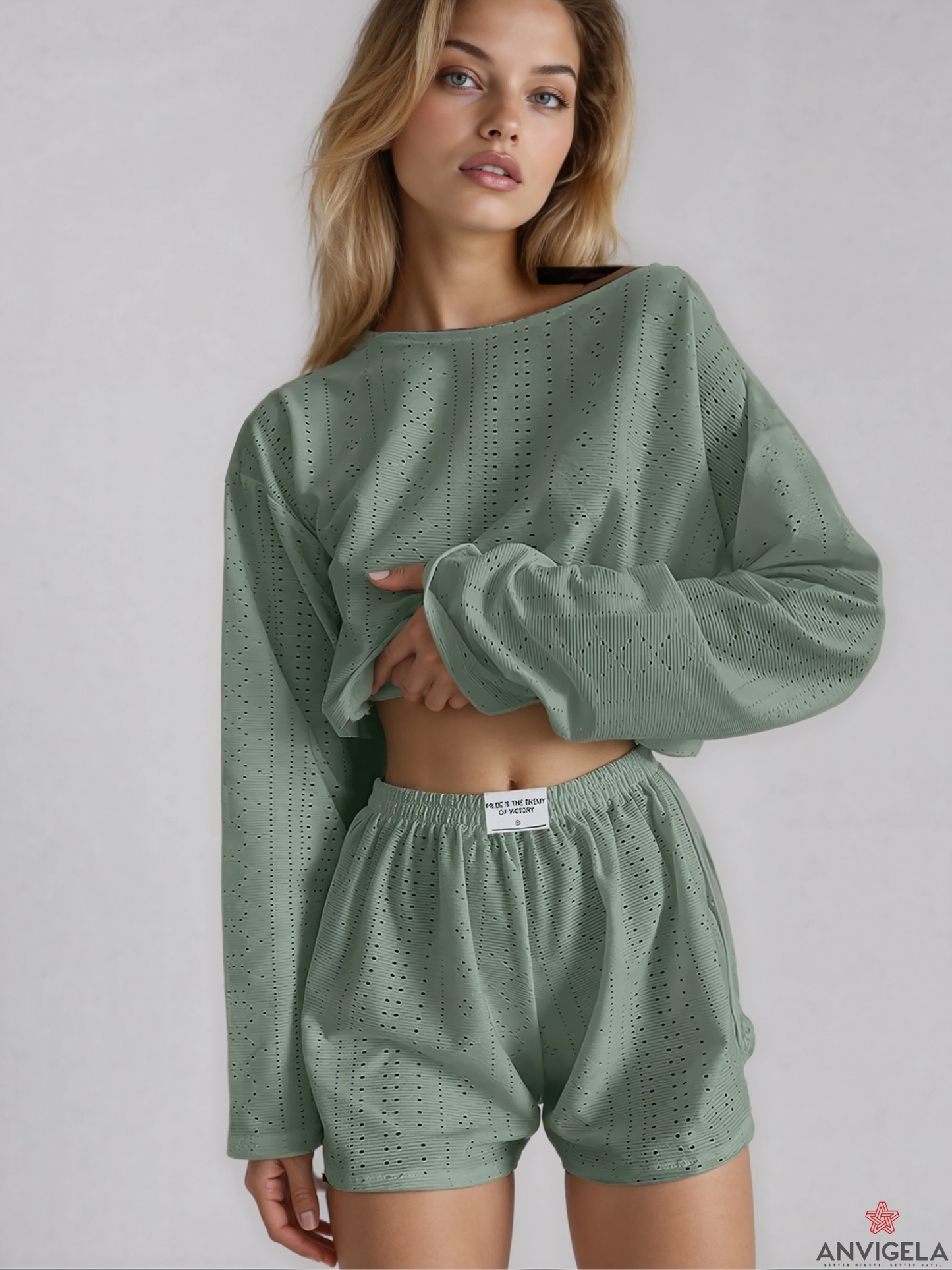 Women’s Loungewear Set – Long Sleeve + Shorts