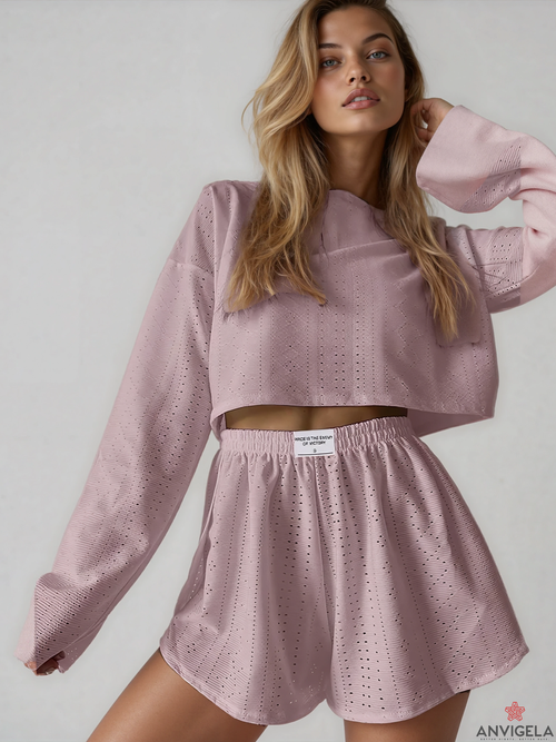 Women’s Loungewear Set – Long Sleeve + Shorts