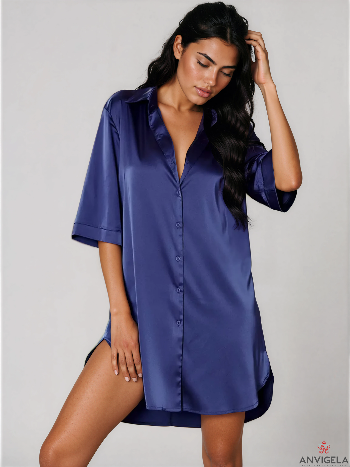 Women’s Solid Nightshirt – Half Sleeve, Relaxed Fit