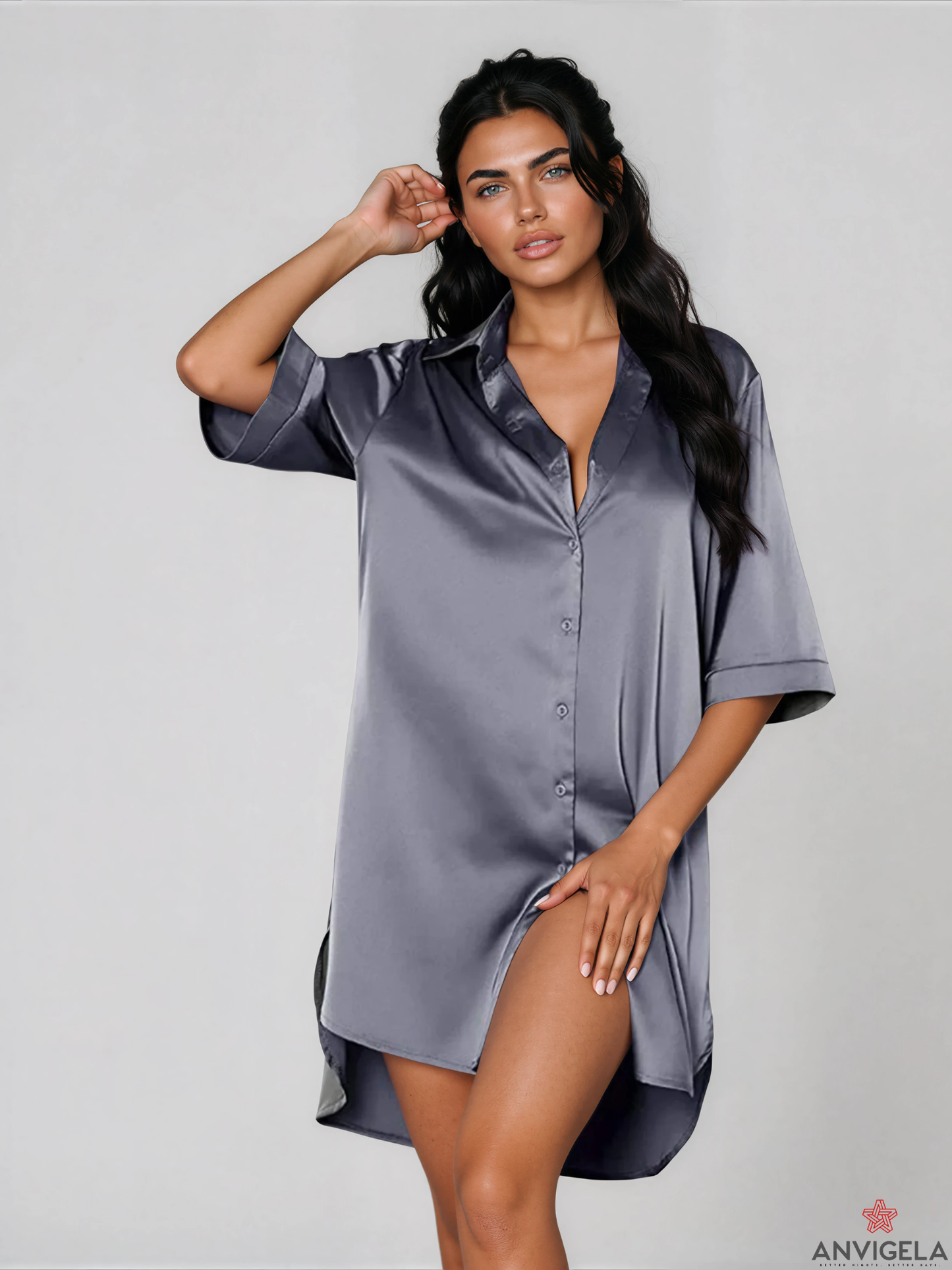 Women’s Solid Nightshirt – Half Sleeve, Relaxed Fit