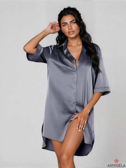 Women’s Solid Nightshirt – Half Sleeve, Relaxed Fit