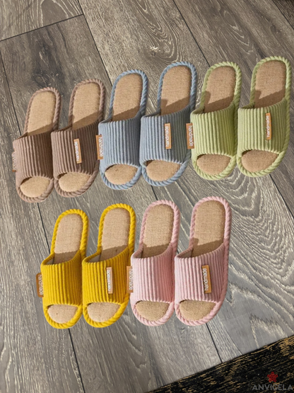 Women Linen Striped Home Slippers