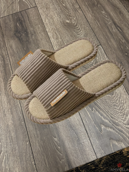 Women Linen Striped Home Slippers