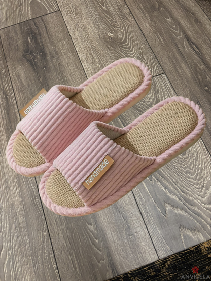 Women Linen Striped Home Slippers