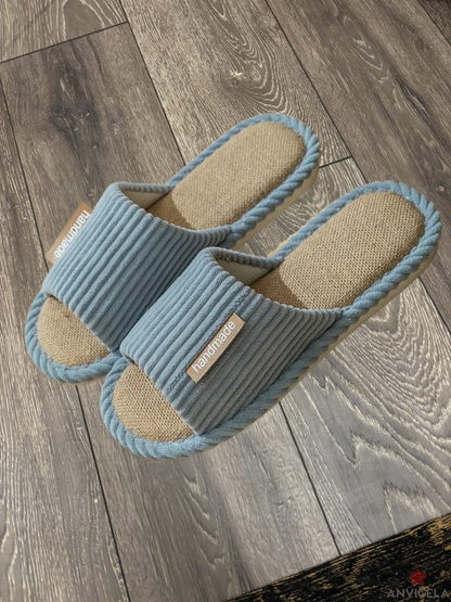 Women Linen Striped Home Slippers
