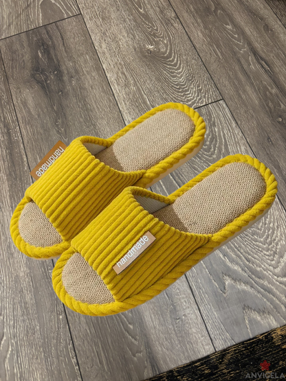Women Linen Striped Home Slippers